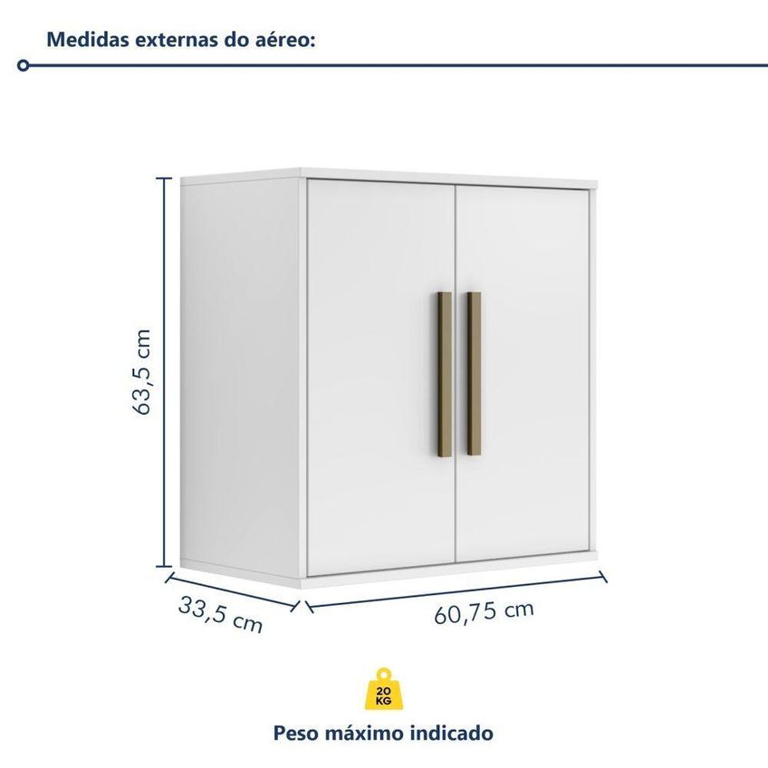 Armário Aéreo Para Cozinha Lorena 60cm 2 Portas MDF MDP Branco Kaiki Móveis - imagem 3