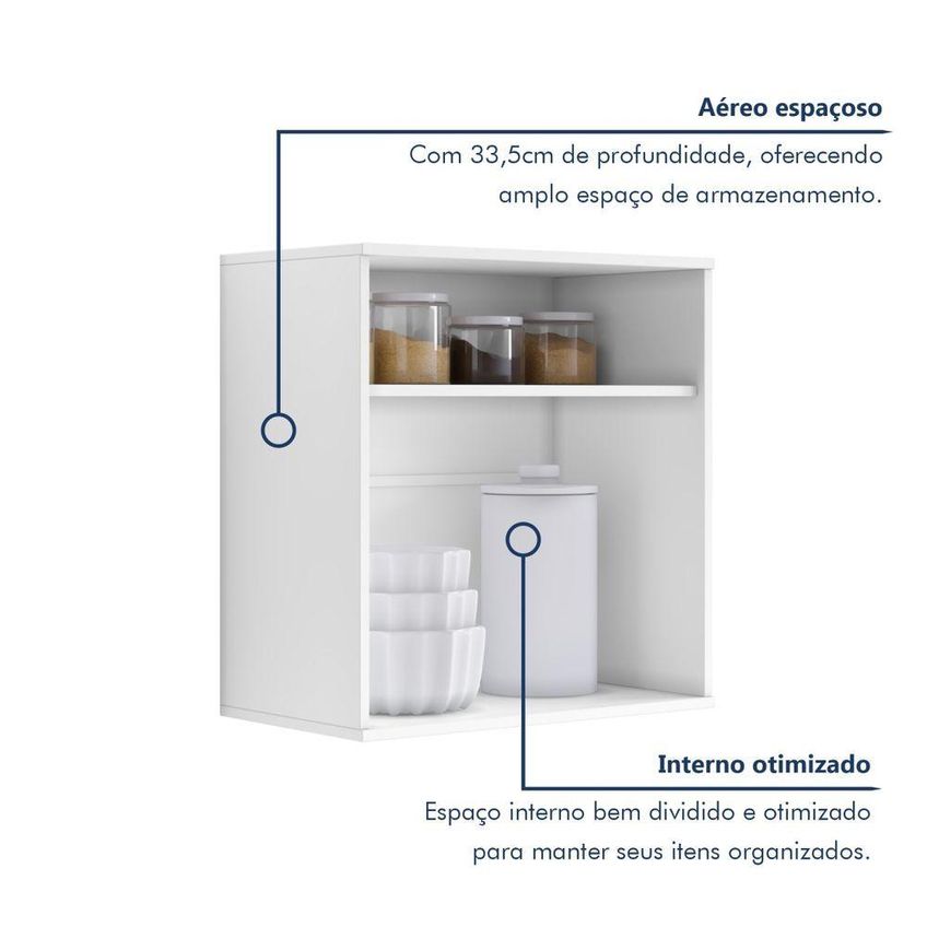 Armário Aéreo Para Cozinha Lorena 60cm 2 Portas MDF MDP Branco Kaiki Móveis - imagem 5