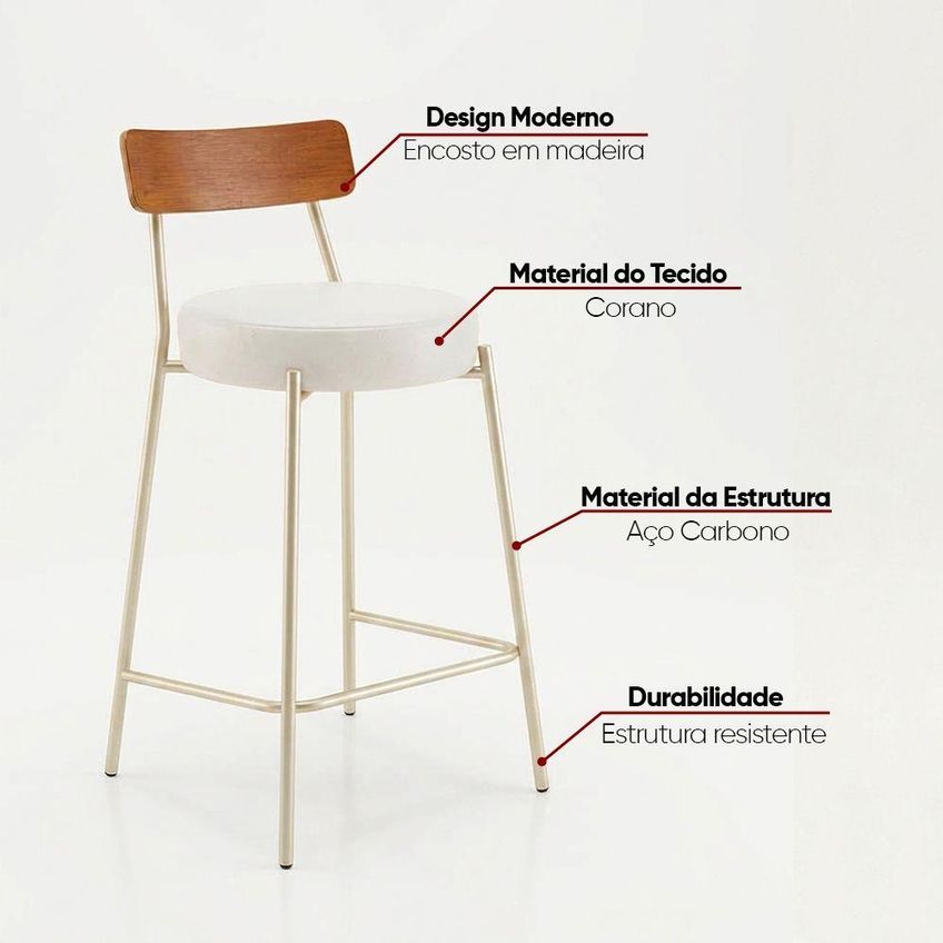 Banqueta Cozinha Alta Londrina Pu D03 Assento Em Pu Com Encosto 95cm Branco D'rossi - imagem 4