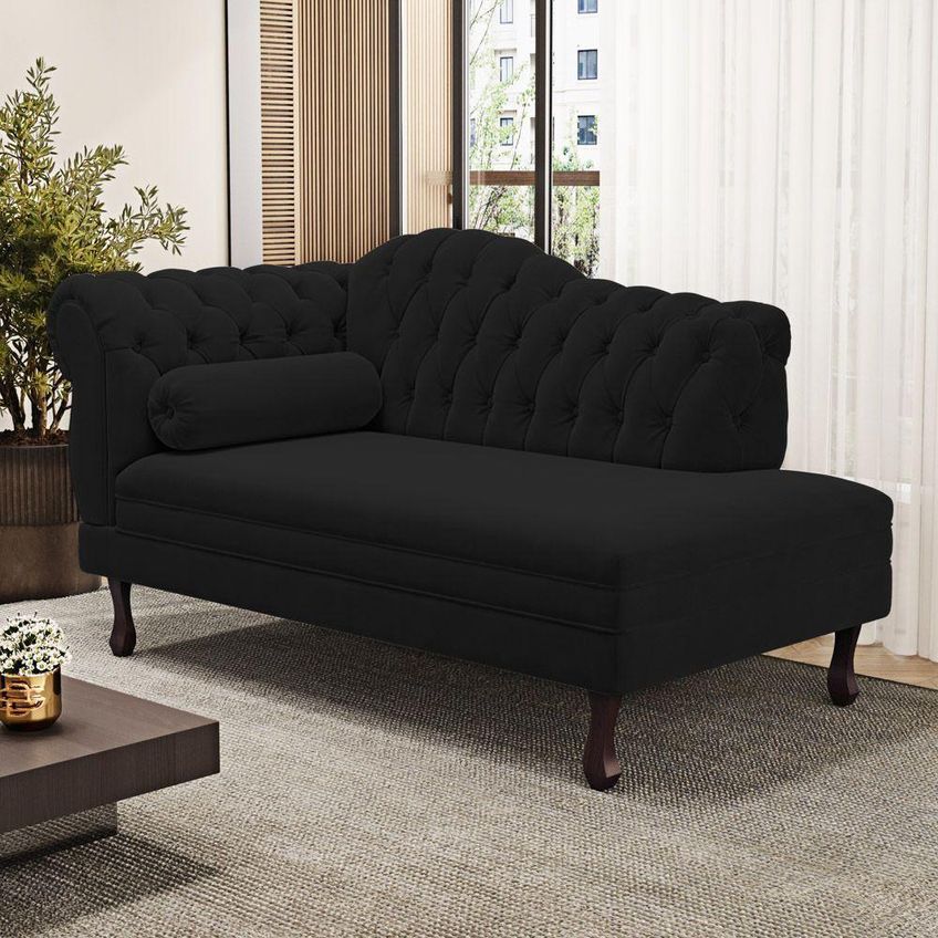 Divã Recamier Lavínia Clássico 1 Lugar 120cm Courino Preto Abmaza - imagem 4
