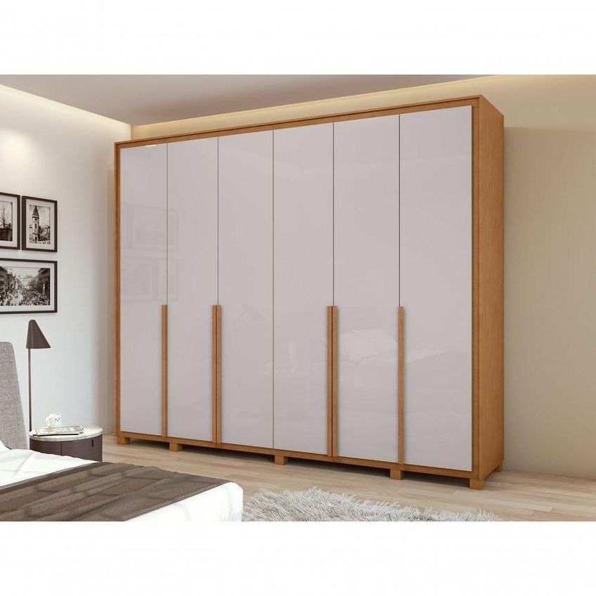 Guarda Roupa Casal Imperatore 6 Portas De Bater 8 Gavetas MDF Amendoa Clean-Off White Móveis Lopas - imagem 3