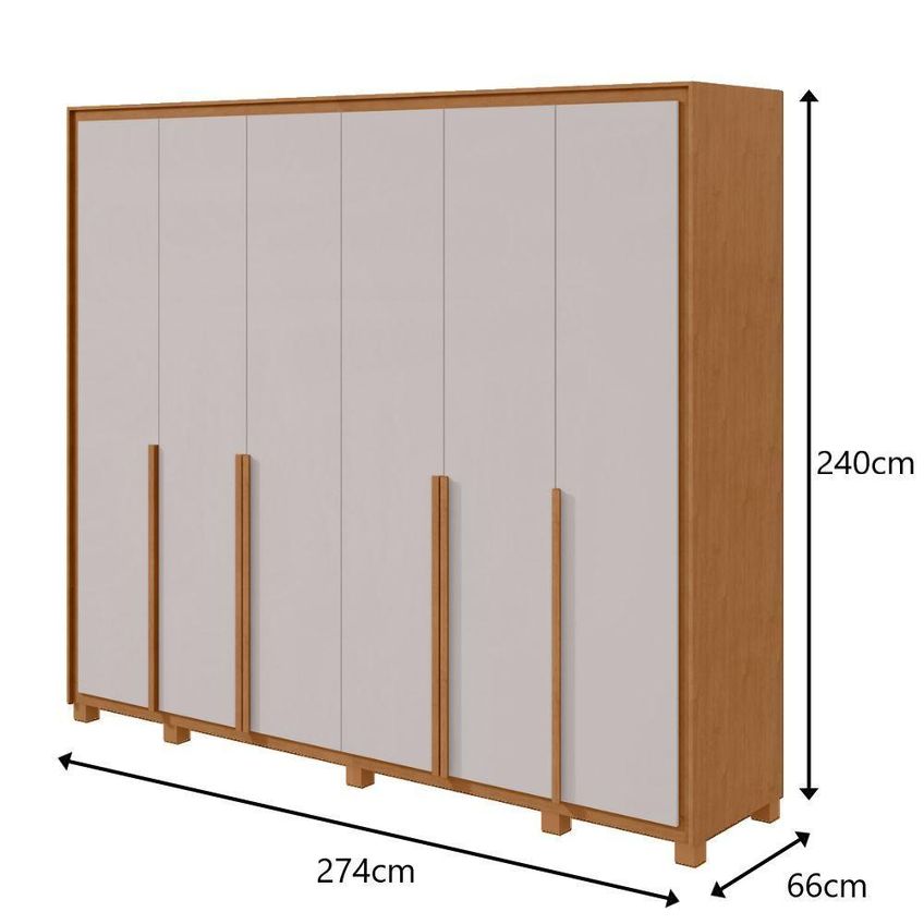Guarda Roupa Casal Imperatore 6 Portas De Bater 8 Gavetas MDF Amendoa Clean-Off White Móveis Lopas - imagem 5