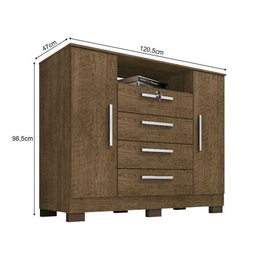 Cômoda London Luxo 2 Portas 4 Gavetas MDP Puxador ABS Malbec Estrutura Malbec - imagem 4