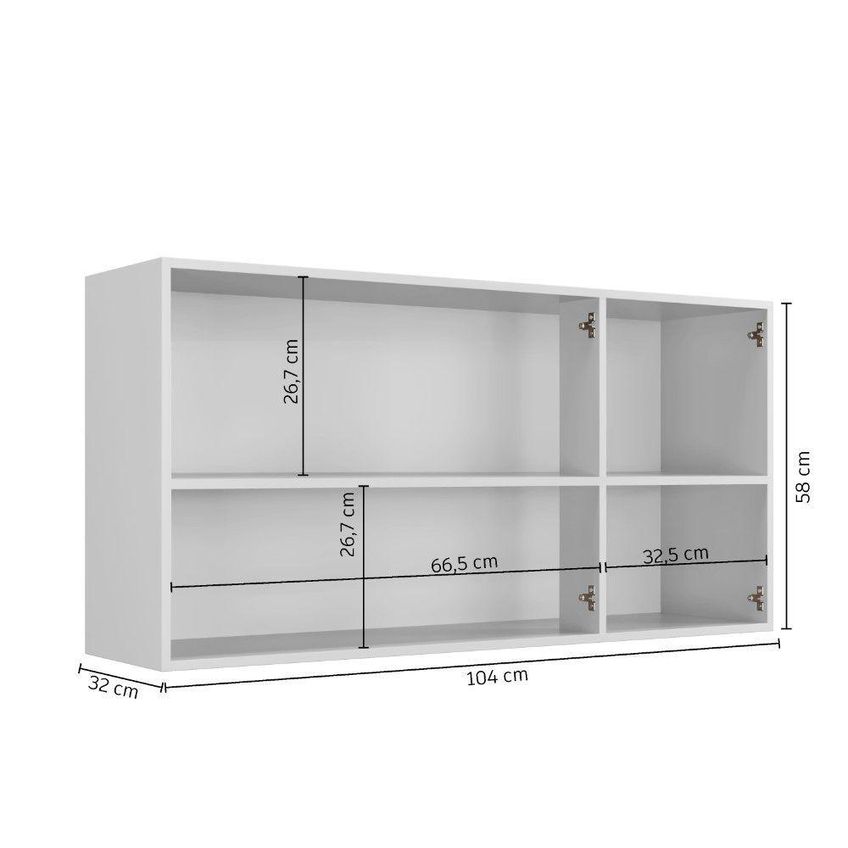 Armário Aéreo Ônix 104cm 3 Portas MDF-MDP Porta Bater Branco Arte Móveis - imagem 3