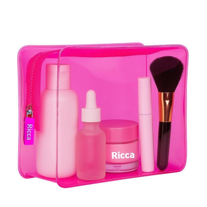 Necessaire Ricca Média Plástico 17x22x8cm Rosa Neon Feminino - imagem 3