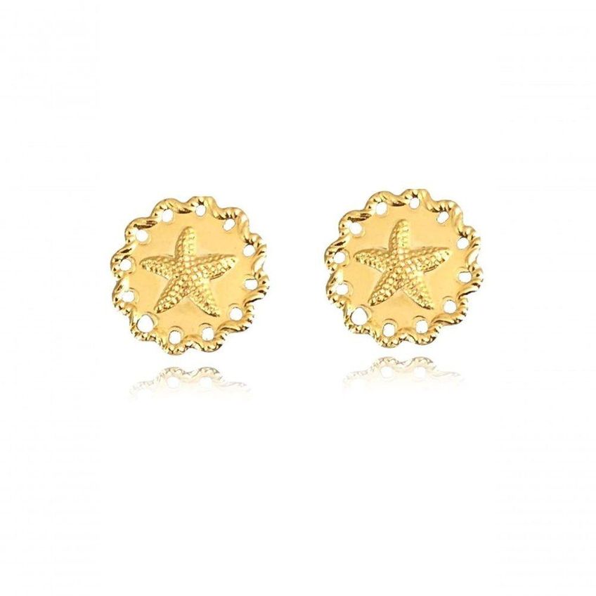 Brinco Floratta Joias Estrela Do Mar Banhado Em Ouro 18k Dourado - imagem 3