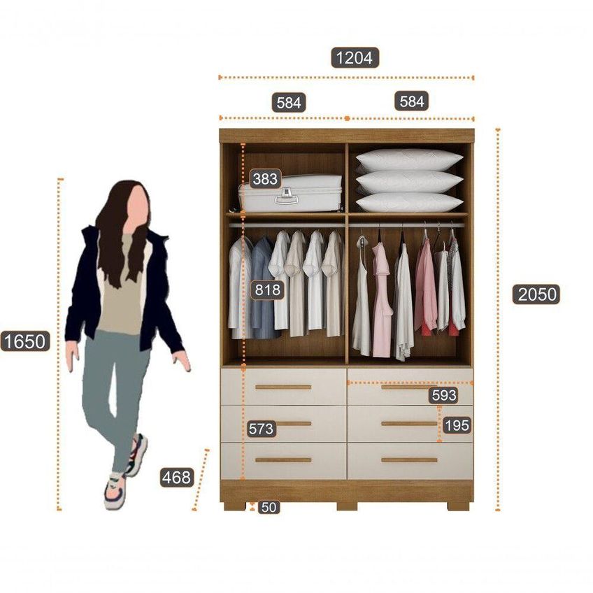 Guarda Roupa Solteiro Buriti 2 Portas De Correr 6 Gavetas Mdp Cumaru-fendi Móveis Novo Horizonte - imagem 4