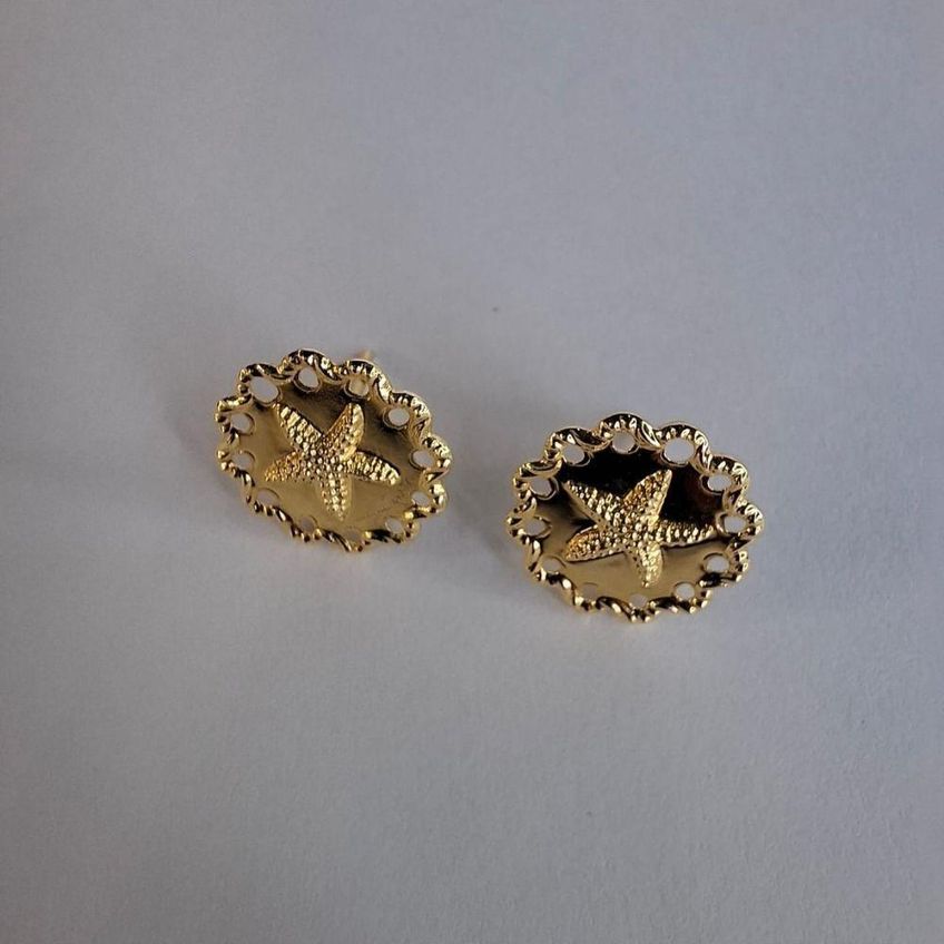 Brinco Floratta Joias Estrela Do Mar Banhado Em Ouro 18k Dourado - imagem 5