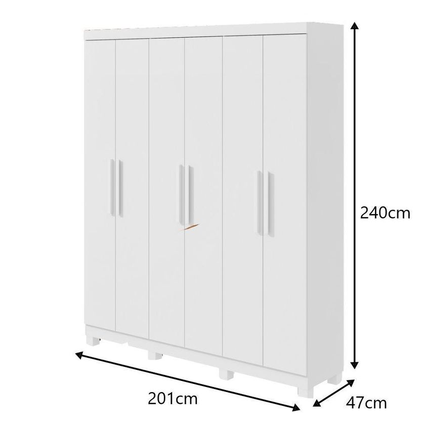 Guarda Roupa Casal Jazz 6 Portas De Bater 3 Gavetas Mdf-mdp Laqueado Branco Móveis Lopas - imagem 5