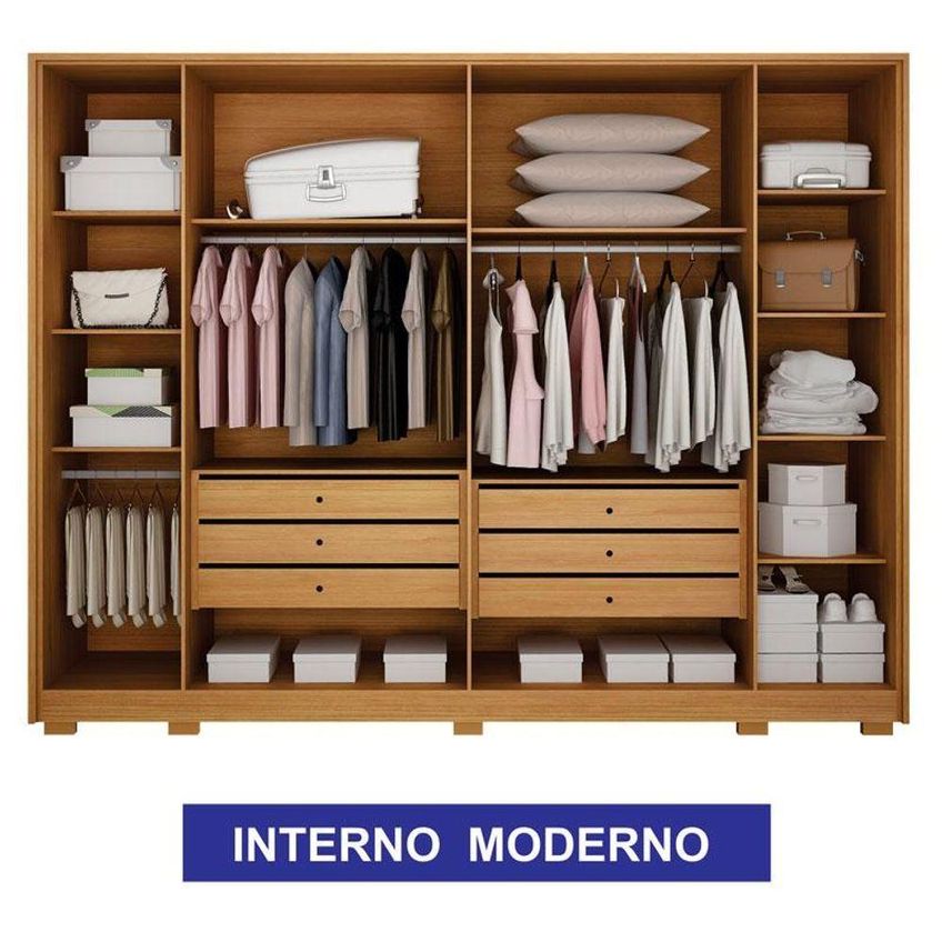 Guarda Roupa Casal Evo 6 Portas C/espelho Cinamomo E Off-white Com Cômoda San Marino 8 Gavetas Cinamom - imagem 3
