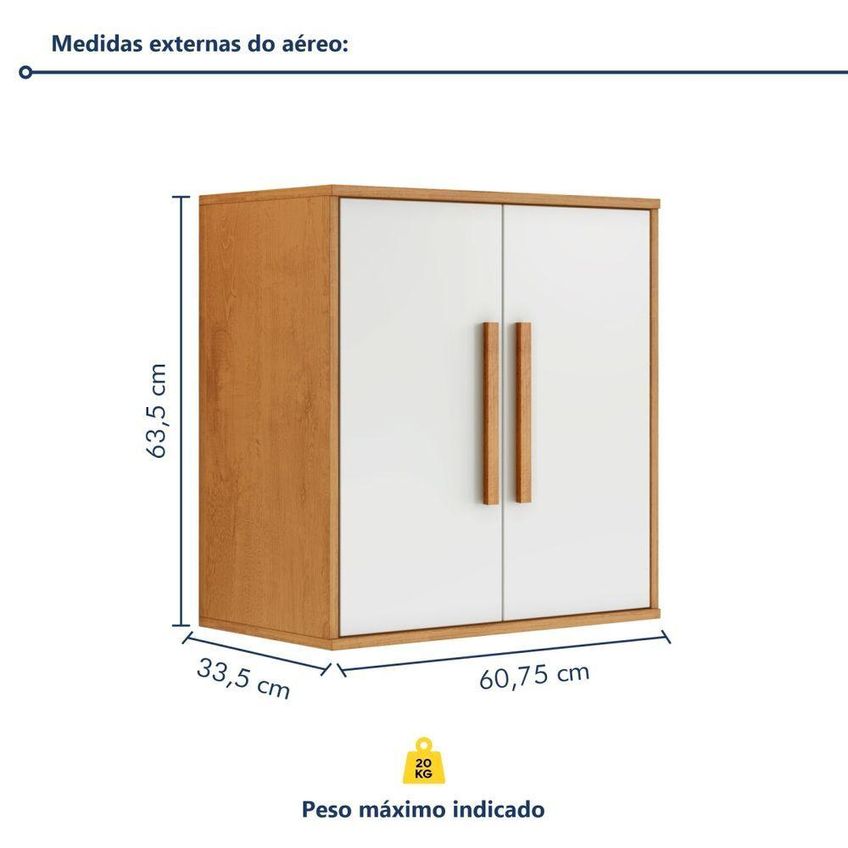 Armário Aéreo Lorena 60cm 2 Portas MDP Porta de Bater Off White Kaiki Móveis - imagem 4