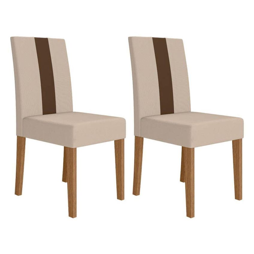 Kit 2 Cadeiras De Jantar Linea Mdf Suede Bege Base Carvalho Pallazio - imagem 3