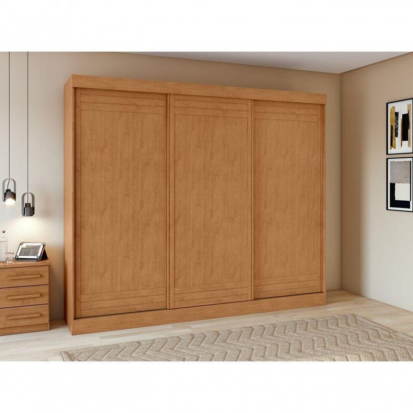 Guarda Roupa Casal Nice 3 Portas De Bater 4 Gavetas Mdp Amendoa Clean Com Corrediças Telescópicas - imagem 4