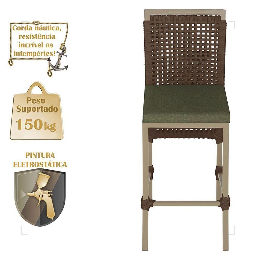 Kit 7 Banquetas Roma Tecido Alumínio Encosto Fixo Fendi Trama Original - imagem 4