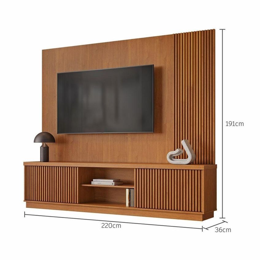 Painel Com Rack Home Arezzo Para TV 75" 220cm MDF-MDP 2 Portas Amadeirado Mavaular Móveis - imagem 5