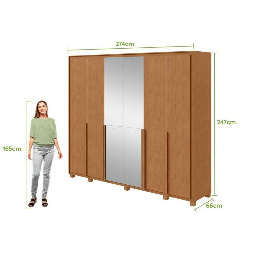 Guarda Roupa Casal Imperatore 6 Portas De Bater 6 Gavetas MDF Com Espelhos Amendoa Clean Móveis - imagem 4
