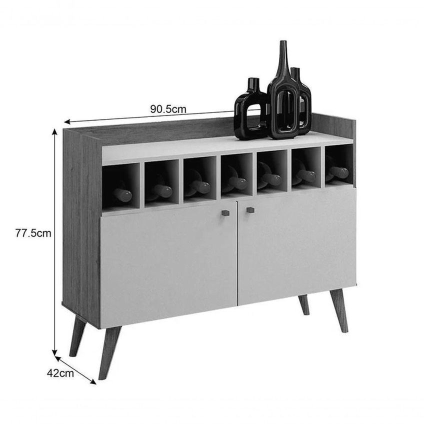 Buffet Bar Napoli 2 Portas 3 Prateleiras MDF com Nichos Cinamomo Off White Leifer Móveis - imagem 2