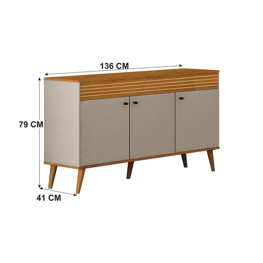 Buffet Jade Gold 3 Portas 3 Prateleiras MDF Com Acabamento Laqueado Cinamomo E Off White Leifer - imagem 3