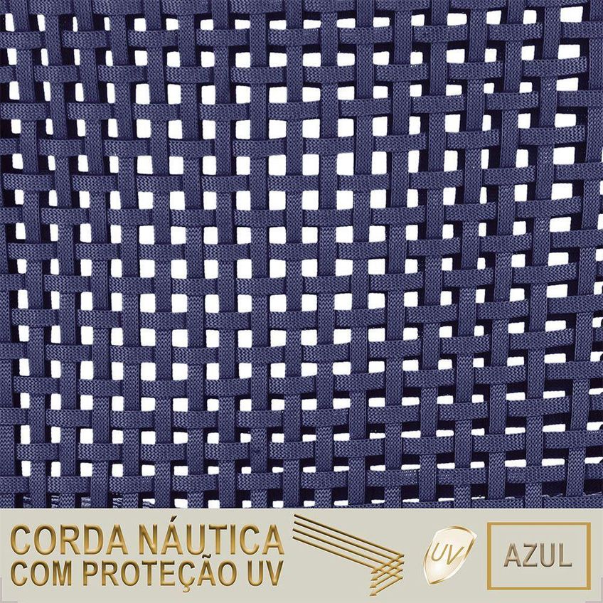 Kit 5 Banquetas Roma Alumínio Corda Náutica Encosto Fixo Marrom E Azul Trama Original - imagem 3