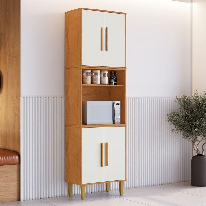 Paneleiro Lorena 4 Portas 1 Gaveta MDF 60cm Off White Kaiki Móveis - imagem 4