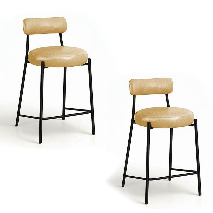 Kit 2 Banquetas Altas Londres Pu Base Fixa Com Encosto Dourado D'rossi - imagem 3