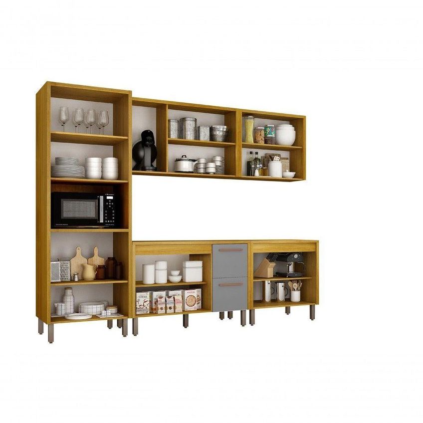 Cozinha Completa Donna 2 Portas 2 Gavetas MDF 273cm Cinamomo E Cinza CHF - imagem 5