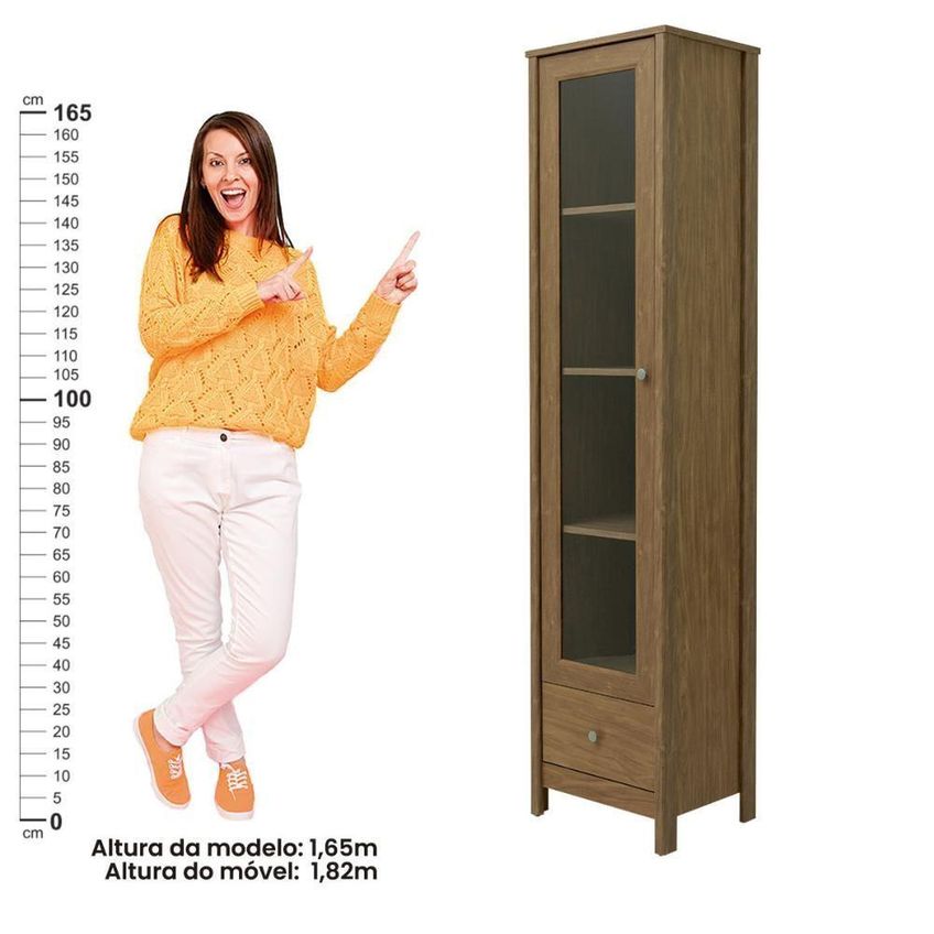 Cristaleira E-962 1 Porta De Vidro 4 Prateleiras MDP Diamond Ditália Móveis - imagem 3