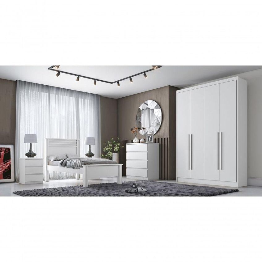 Guarda Roupa Casal Moderni New 4 Portas De Bater 3 Gavetas MDP Branco Móveis Novo Horizonte - imagem 4