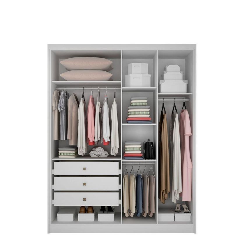Guarda Roupa Casal Moderni New 4 Portas 3 Gavetas Mdp Com Espelho Neve Móveis Novo Horizonte - imagem 4