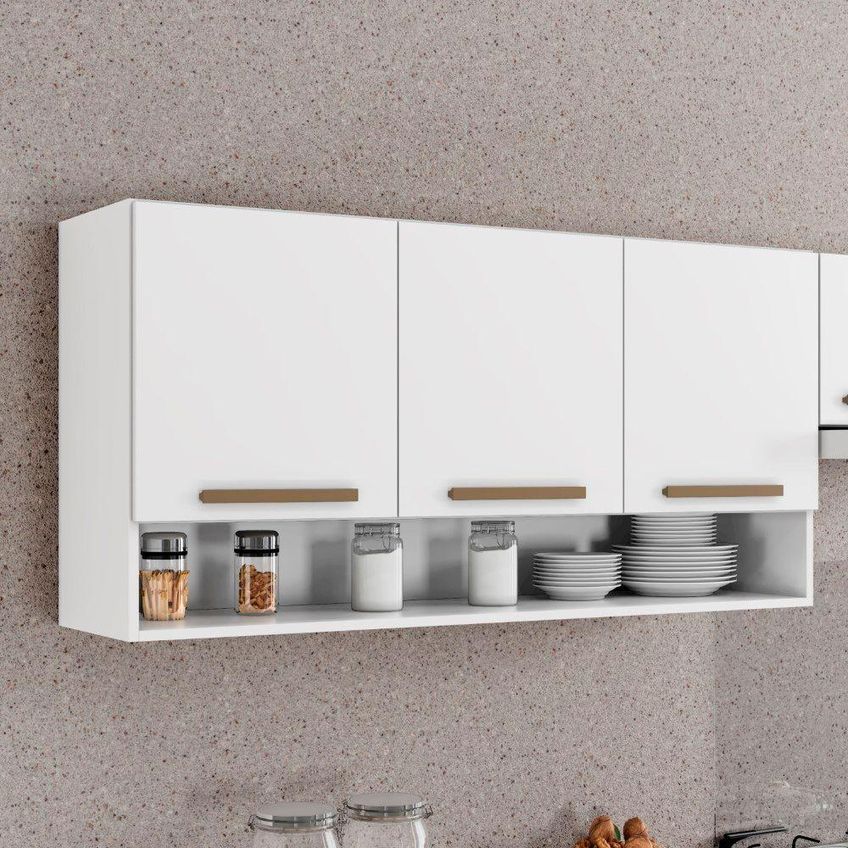 Armário Aéreo New 3 Portas 91cm MDF-MDP Giratória Branco Arte Móveis - imagem 4