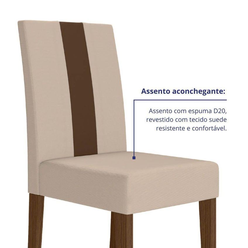Kit 4 Cadeiras De Jantar Linea MDF Suede Bege Base Amêndoa Pallazio - imagem 4