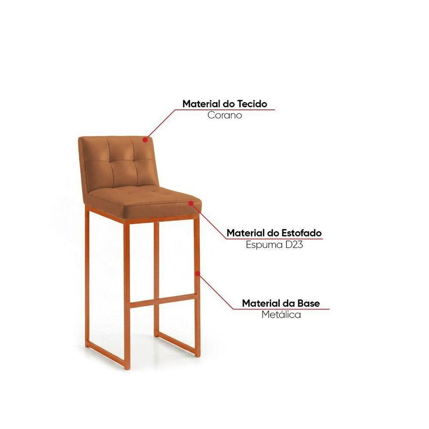 Banqueta Lirina Assento Em Pu Base Em Aço Com Encosto Fixo 73cm Bronze D'rossi - imagem 2