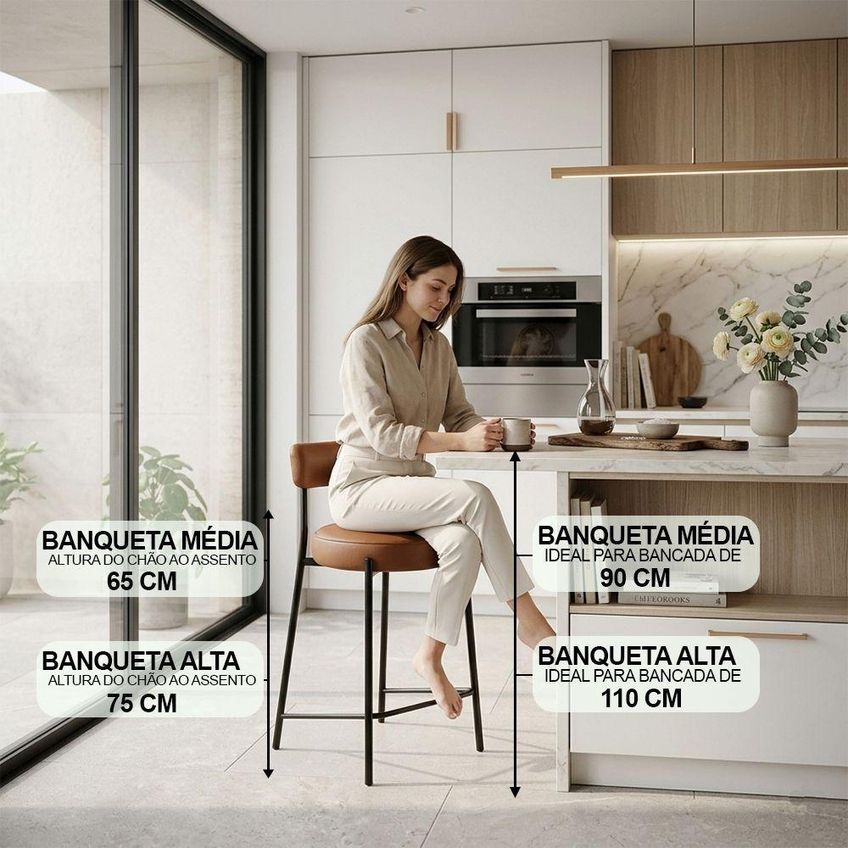 Banqueta Industrial Londres Pu Nozes Com Encosto Preto D'rossi - imagem 5