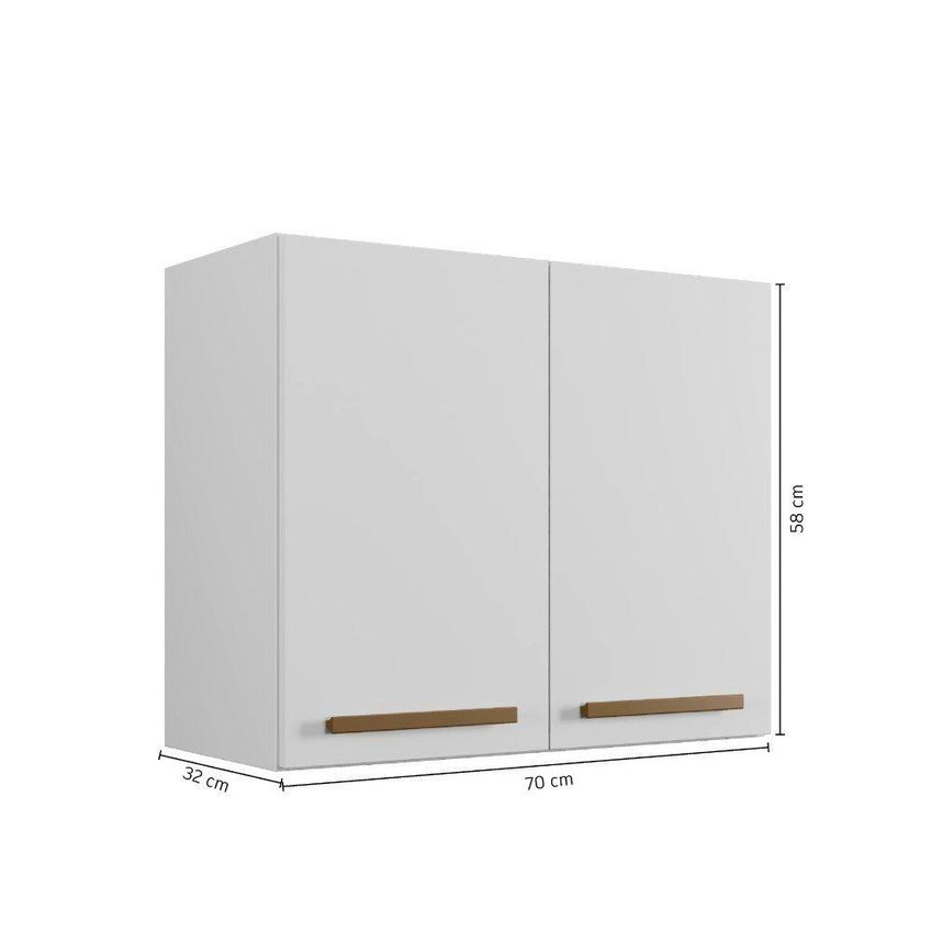 Armário Aéreo Cristal 70cm 2 Portas MDF-MDP Bater Branco Arte Móveis - imagem 4