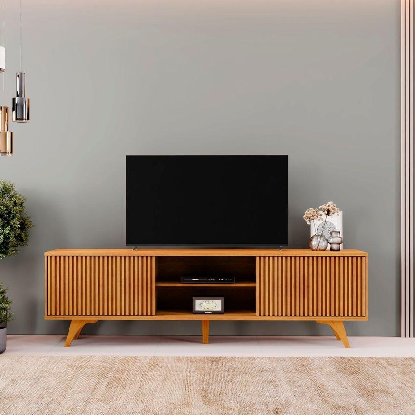 Rack Siena Para TV 65" 220cm MDF Pés Reguláveis Amadeirado Mavaular - imagem 4