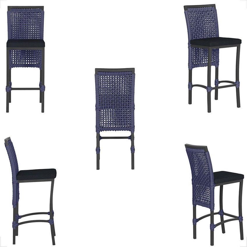 Kit 3 Banquetas Roma Alumínio Tecido Fixo Com Encosto Preta E Azul Trama Original - imagem 4