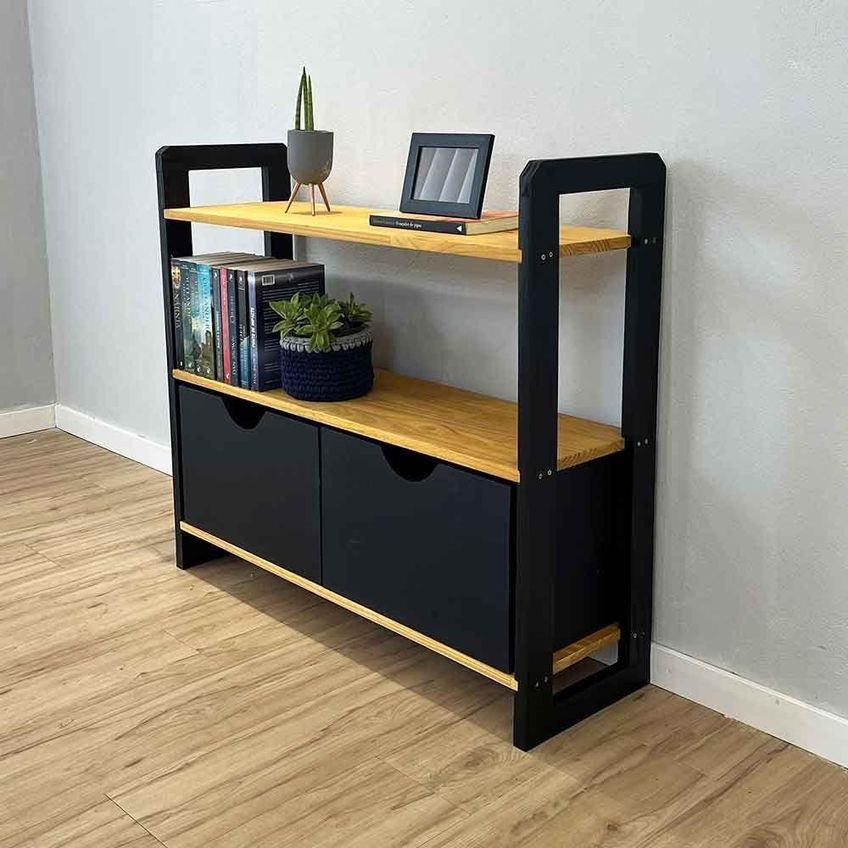 Aparador Linea Ample Moderno 2 Gavetas Madeira Maciça 100cm Nozes E Preto Artfactory Design - imagem 5