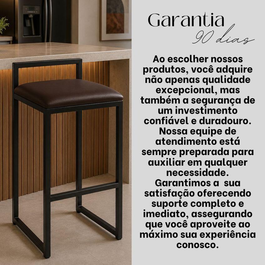 Banqueta Alta Couro Sintético Base Aço Com Encosto Azul Marinho Isa Estofados - imagem 5