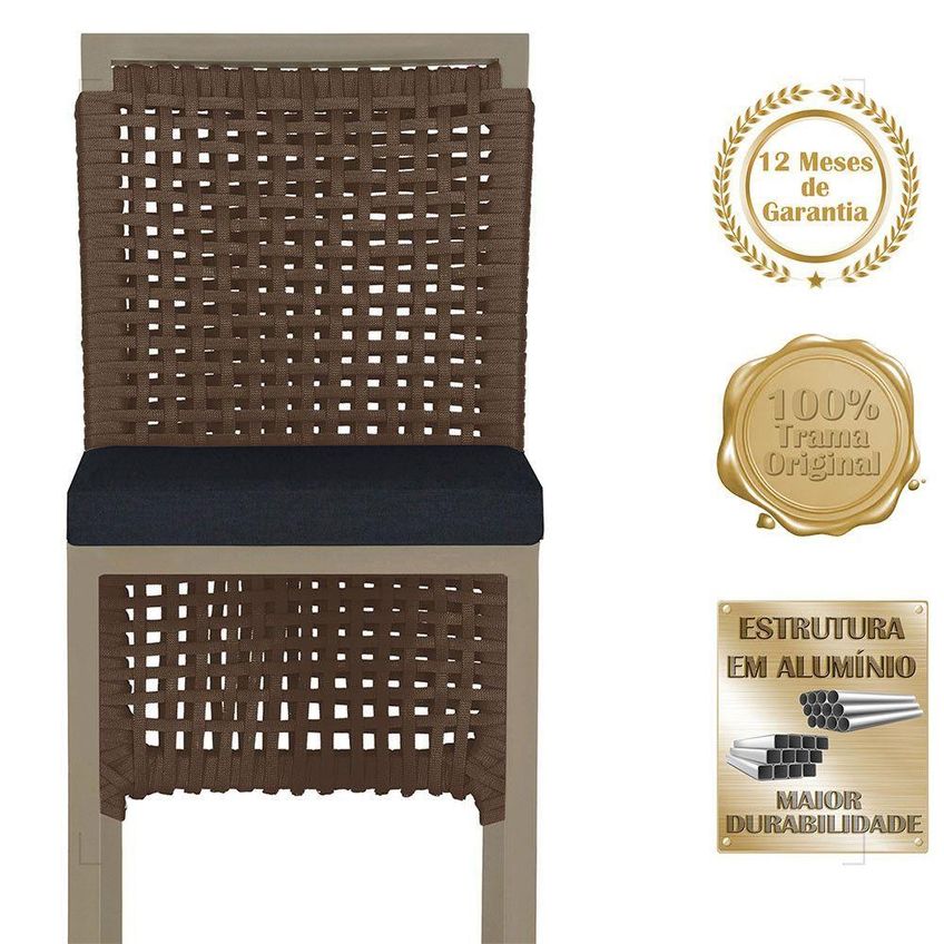 Kit 6 Banquetas Roma Alumínio Assento Tecido Com Encosto Marrom Trama Original - imagem 3