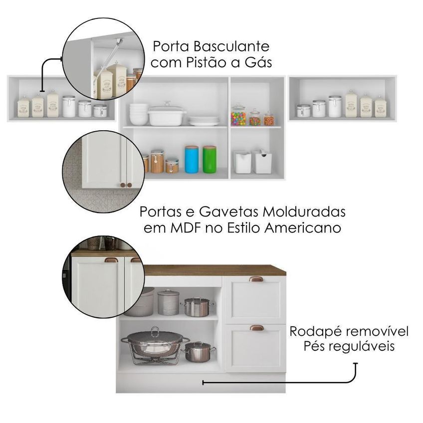 Cozinha Armário 5 Peças J00142p 2 Portas 1 Gaveta Mdf Mdp 280cm Branco Poliman Móveis - imagem 3