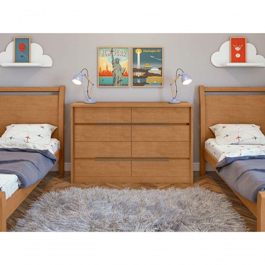 Comoda Urban 8 Gavetas MDP-MDF Puxador Alumínio Amêndoa Móveis Lopas - imagem 3