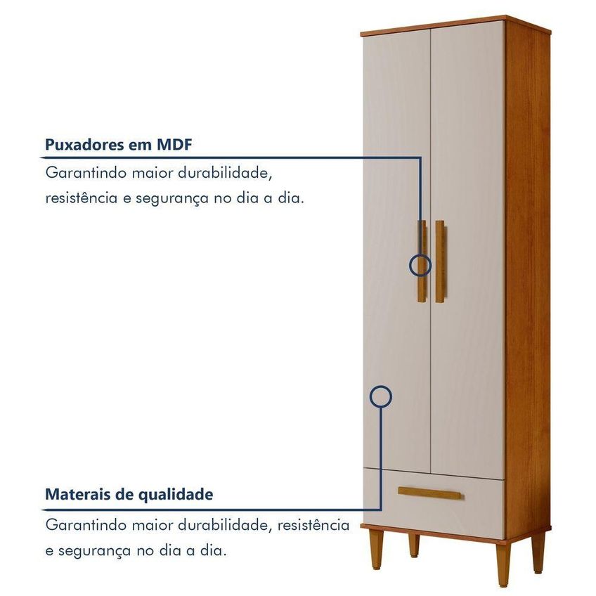 Armário Multiuso Natal 2 Portas 1 Gaveta MDP 60cm Off White Kaiki - imagem 3