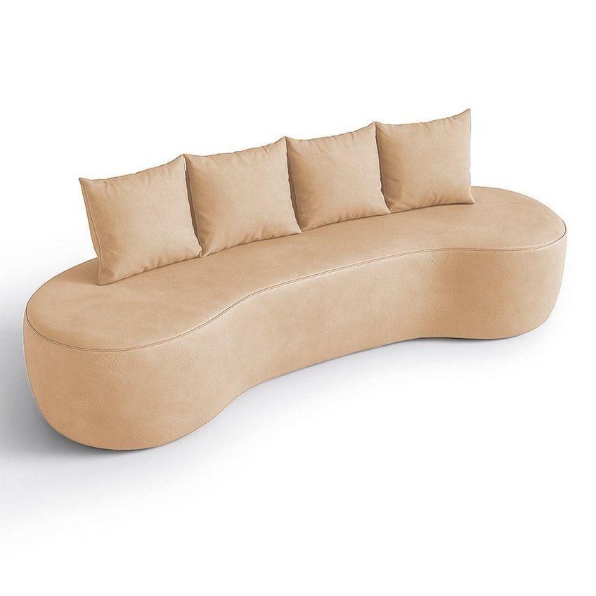 Sofá Benin 3 Lugares Com Chaise 210cm Bege Couro Sintético Orgânico D'rossi - imagem 3