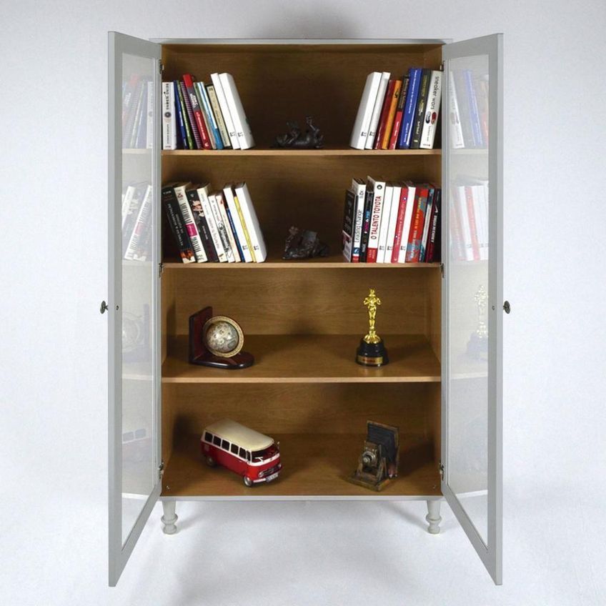 Armário Multiuso E-957 2 Portas De Vidro 4 Prateleiras Mdp 80cm Cinza - imagem 3