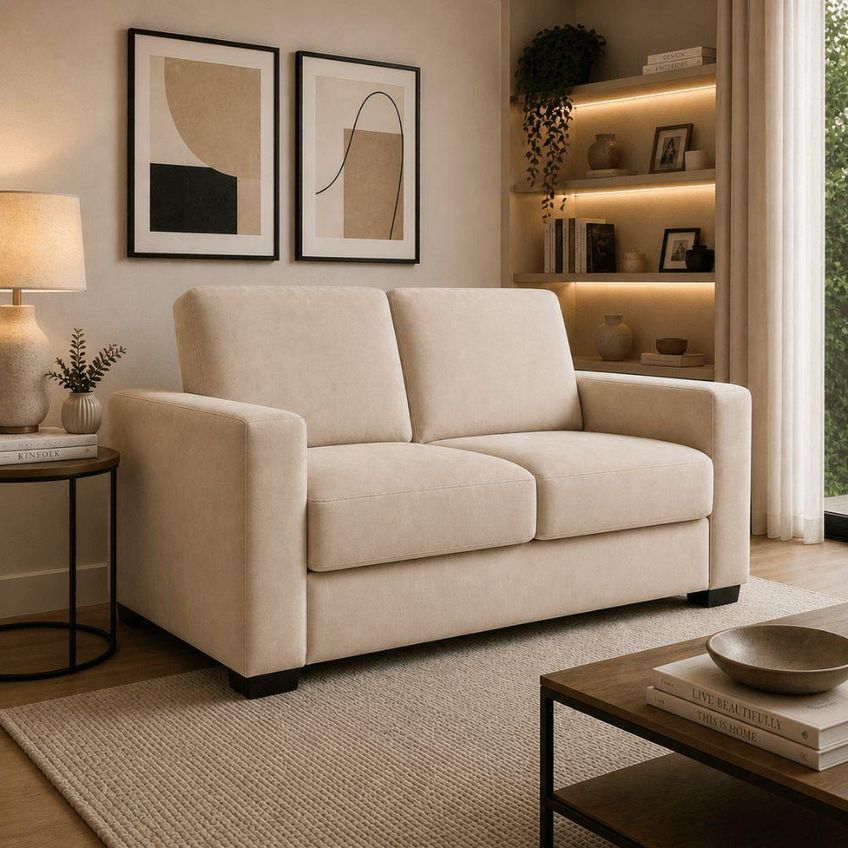 Sofá Namoradeira 3 Lugares 200cm Bege Suede Black House - imagem 3