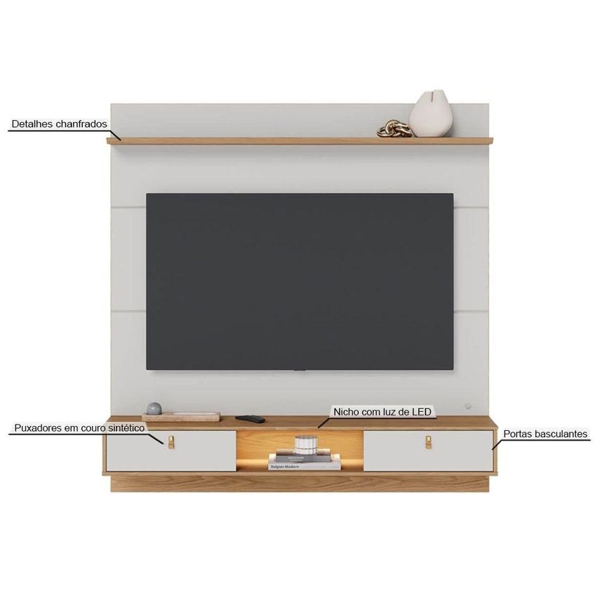Painel Para TV Bali 60" 160cm MDP com LED Off White Fosco Colibri Móveis - imagem 3