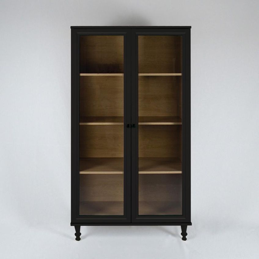 Armário Multiuso E-957 2 Portas De Vidro 4 Prateleiras MDP 80cm Preto - imagem 3