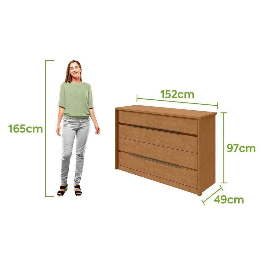 Comoda Urban 8 Gavetas MDP-MDF Puxador Alumínio Amêndoa Móveis Lopas - imagem 3
