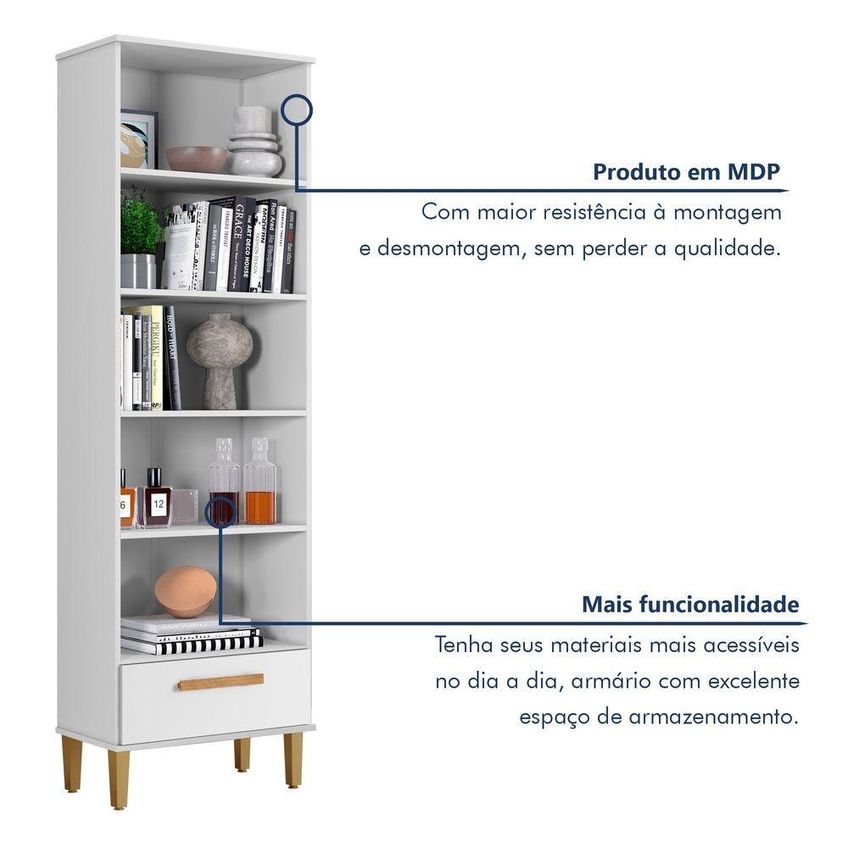 Armário Multiuso Natal 2 Portas 1 Gaveta MDP 60cm Branco Kaiki Móveis - imagem 3