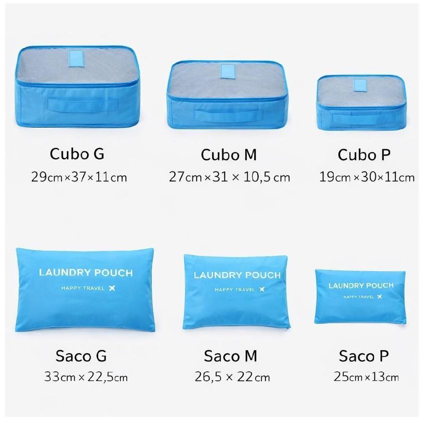 Kit Organizador De Malas Yeet 6 Peças Poliéster Azul Para Viagem - imagem 3